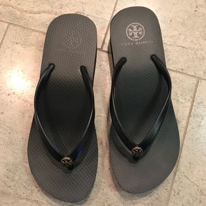 Black Tory Burch Platform Flip Flop Sandals